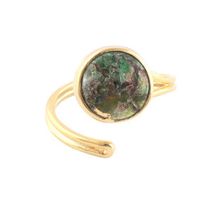 Creative Design Mohave Emerald Copper Turquoise Open <b>Adjustable</b> <b>Rings</b> Brass Gold Plated Double Layer Collet Set Statement <b>Rings</b> - Product Image 1