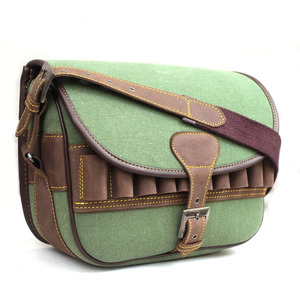 Lona y cuero 120 Cartuchos Titular Cargador de velocidad Bolsa de caza Portador de munición vintage - Product Image 5