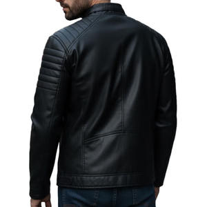 Top Selling Men's Stylish Canvas Waterproof Autumn Washed Zipper Closure High Street Motorbike <b>Racer</b> Leather <b>Jacket</b> - Product Image 4