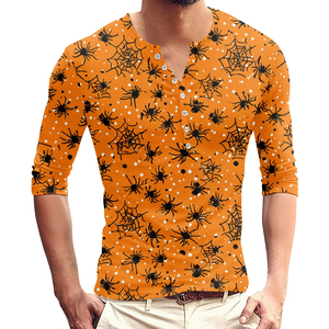 Camiseta estampada de Halloween para hombre, Camiseta holgada informal de manga de siete cuartos, Camiseta cómoda y transpirable con cuello en V para fiesta y diario - Product Image 2