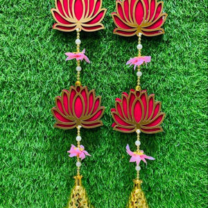 Campanas de flores de loto rosa oscuro hechas a mano, cuerdas colgantes, decoraciones de pared de flores hechas a mano para bodas y inauguración de la casa (1 pieza) - Product Image 1