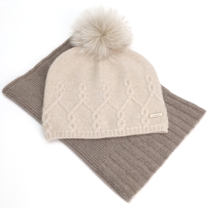 Bonnet en cachemire mongol pur 100% de luxe Design en tricot torsadé beige biologique avec pompon Chapeau d'hiver très chaud - Product Image 3