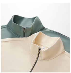 330gsm nouveau pur coton français éponge boucle fermeture éclair col montant hommes couleur unie veste décontractée manteau imprimé broderie sweats à capuche - Product Image 5