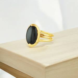 Anillo de Plata de Ley 925 hecho a mano con doble banda, piedra preciosa de ónix negro Natural con chapado en oro, joyería fina para mujer - Product Image 3
