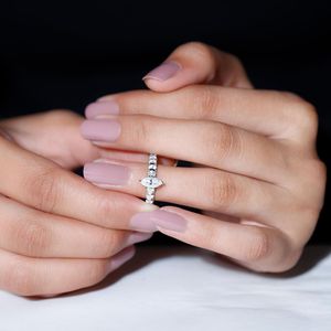 Marquise Moissanite <b>Solitaire</b> Engagement <b>Ring</b> with Side Stones, 925 Sterling <b>Silver</b> - Product Image 2