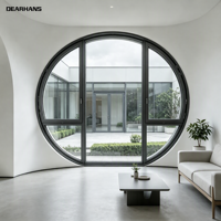 Fenêtre fixe ronde de forme spéciale avec cadre en aluminium et stores pour la façade de café, projet commercial