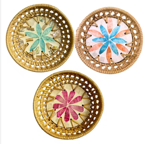 Osier à la main Style rustique en osier motif de fleurs plateau de service vadrouille assiette de petit déjeuner fait vietnamien décoratif prix de gros - Product Image 3