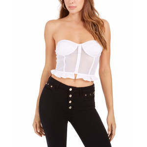 Top Corsetto Trasparente Senza Spalline in Rete per Donna GUESS, Bianco, Taglia Media - Product Image 1