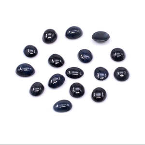 Saphir bleu naturel non traité, cabochons ovales calibrés 5x6mm et 6x7mm, dos plat, pierres précieuses en vrac avec effet arc-en-ciel - Product Image 1
