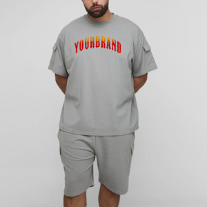 Ropa de hombre de gran tamaño personalizada de peso pesado en blanco liso Boxy 100% conjuntos de camiseta y pantalones cortos de algodón para hombres conjunto de 2 piezas de verano - Product Image 1