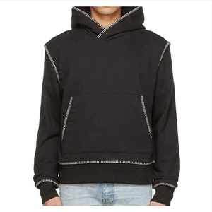 Sudadera con capucha para hombre de gran tamaño con costuras en contraste negras y logotipo personalizado fabricantes Sudadera con capucha con dobladillo y puños de rizo francés de alta calidad - Product Image 1