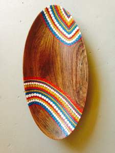 Juego de cuencos de ensalada de esmalte de madera de mango hecho a mano con estampado de mosaico multicolor cuencos decorativos de madera para servir - Product Image 4