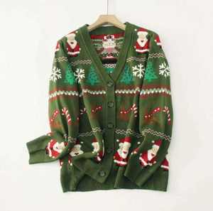 OEM Customized Winter Single-Breasted Knitted <b>Cardigan</b> <b>for</b> Women V-Neck Jacquard Pattern <b>Long</b> Sleeves Loose Waterproof Casual - Product Image 1