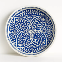 Plateau de service décoratif artisanal haut de gamme, motif floral bleu et blanc, écologique, élégant centre de table