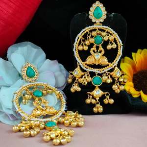 Apala Antique Gold Chandbalis For Women Luxury Polish and Moissanite Stone Earrings with Heritage <b>Charm</b> Classic Regal Sparkle - Product Image 6