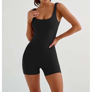 Mono ajustado con logotipo personalizado para mujer, monos con control de barriga, pantalones cortos informales de yoga para entrenamiento, monos al por mayor - Product Image 3