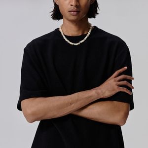 เสื้อยืดผู้ชายคุณภาพสูงเสื้อยืดผ้าฝ้ายฤดูร้อนเสื้อยืดสีดำสุดอินเทรนด์สีทึบโอเวอร์ไซส์สำหรับผู้ชาย - Product Image 6