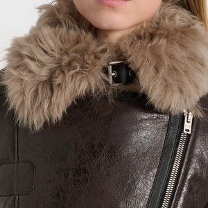 Blouson aviateur en cuir pour femme de luxe Doublure en fausse fourrure douce matelassée Manteau en peau de mouton chaud d'hiver Vente en gros Logo personnalisé - Product Image 5
