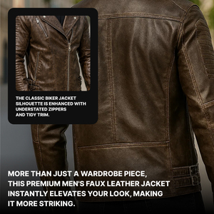 Blouson de motard en cuir marron surdimensionné pour homme, veste zippée décontractée style streetwear pour le printemps et l'automne - Product Image 3