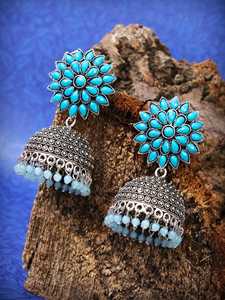 Best Selling High Quality High Grade Beautiful Nisha Oxidised Jhumkas Oxidised Silver <b>Floral</b> Jhumki Earrings for Women - Product Image 6