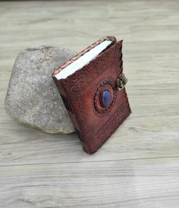 Indian Handmade Genuine Designer Leather Journal A5 Size Hardcover Embossed Stone Design Metal <b>Lock</b> Closure for Professional Use - Product Image 3