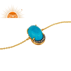 Pulsera de piedras preciosas cultivadas de turquesa y circonita cúbica natural chapada en oro de 18 quilates, la plata esterlina más vendida, fabricante de joyería fina Demi - Product Image 2