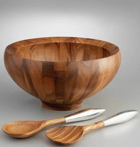 Cuencos de madera de acacia para servir, redondos para ensaladas, frutas, alimentos, nueces, cuenco de masa hecho a mano de alta calidad, cuenco de madera a la venta - Product Image 5