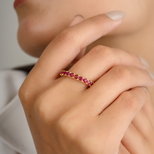 Best Selling Products K14 Solid Yellow Gold Natural Round Cut <b>Ruby</b> Stackable <b>Eternity</b> Band <b>Ring</b> Every Day Jewelry - Product Image 4