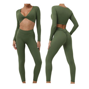 Nouveauté, vente en gros, vêtements de sport pour le fitness, ensemble athlétique, ensembles 2 pièces d'entraînement solides en nylon et spandex pour le dos des femmes, logo personnalisé - Product Image 2