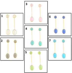 Nouvelle Collection de boucles d'oreilles rondes en forme de poire, Agate blanche, Double pierre, plaqué or, réglage de la lunette, clou, boucles d'oreilles pendantes, bijoux pour femme - Product Image 2