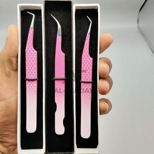 Pinzas para Extensión de Pestañas de Dos Tonos, Punta de Fibra en Ángulo de 45 y 90 Grados, Acero Inoxidable, Color Rosa y Blanco, con Cajas de Cartón - Product Image 5