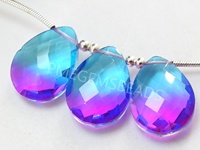 Exquisitas Cuentas de Cuarzo Hidroglass Facetadas en Forma de Lágrima, Bicolor, 16x12mm, Par a Juego, Orificio de 0.50mm, Rosa y Azul, Suministro para Pendientes