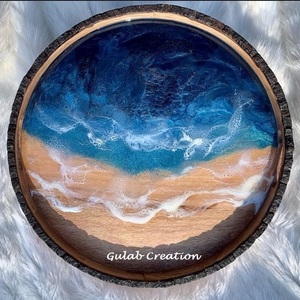 2025 nueva llegada bandeja de servicio de madera de mango ecológica diseño de olas del océano resina epoxi para el hogar Cocina fiesta boda uso - Product Image 4