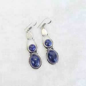 Boucles d'oreilles en lapis-lazuli multi-pierres, plaquées argent 925, faites à la main, bijoux bohèmes, boucles d'oreilles pendantes en pierres précieuses, cadeau pour elle, soldes de Noël - Product Image 3