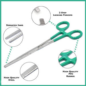 Juego de 2 Pinzas Hemostáticas Curvas y Rectas de 8 Pulgadas con Mango de PVC - Pinzas de Bloqueo Manuales de Acero Inoxidable - Hemostáticas Médicas Reutilizables - Product Image 4