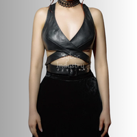 Nouveau haut Bustier femme avec dentelle strass nœud décorations en cuir véritable taille ceinture harnais respirant Bikini grande taille soutien-gorge