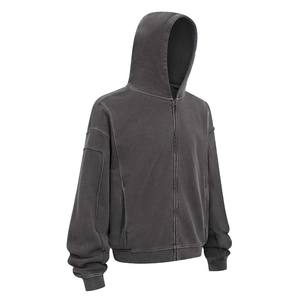 Vêtements de rue personnalisés unisexe en coton éponge épais Boxy Distressed sweat à capuche zippé pour hommes à vendre - Product Image 3