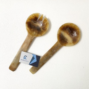 Ensemble de couverts en corne naturelle nordique, service à salade en corne biologique pour la maison de luxe, l'hôtel, le restaurant, ustensiles de cuisine, outils à salade - Product Image 3