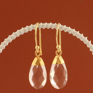 ต่างหูห้อยลงมาแบบคลาสสิกชุบทอง24K สำหรับผู้หญิง,ต่างหูควอตซ์ใสรูปลูกแพร์สินค้าจากโรงงาน - Product Image 4