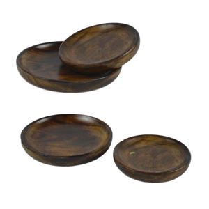 Ensemble de quatre assiettes de service, idéal pour la décoration de table d'hôtel et de restaurant, assiette à salade entièrement arrondie, assiette en bois pour aliments - Product Image 1