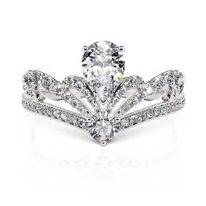 Bague de fiançailles Jeulia en moissanite taille poire, design couronne, argent sterling plaqué rhodium - Product Image 2