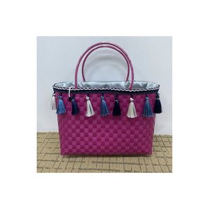 Panier en plastique à tricoter sac Patchwork panier de marché coloré femmes sac à provisions à la mode PP sangle recycler - Product Image 5