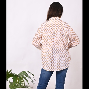 Camisa de manga larga con estampado de bloques de algodón para mujer, tela suave, ropa de oficina estampada con estilo para verano, invierno, botón, aspecto Formal informal - Product Image 3