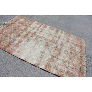 Alfombra turca Vintage de 4,6x7,6 pies, naranja, Beige, área grande, retazos de lana, diseño rectangular abstracto para pasillo, Alfombra de habitación de látex - Product Image 2