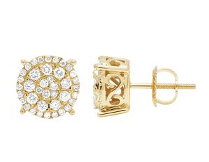 Boucles d'oreilles en grappe à taille ronde serties de diamants de laboratoire, plaquées or jaune 10K, pour fêtes, mariages et cadeaux - Product Image 4