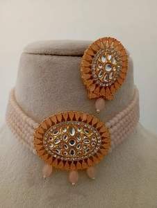 Ensemble de collier ras du cou plaqué or de haute qualité du fabricant indien personnalisable ethnique Zircon femmes/filles ensembles de bijoux de mode - Product Image 4