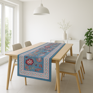 Nouveauté 100% pur coton indien main bloc imprimé Tablerunner élégant Floral Vintage sarcelle rouge Designer linge de Table pour la maison - Product Image 1