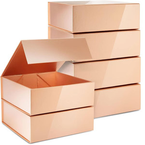 Boîtes de proposition avec couvercle pour garçons d'honneur, demoiselle d'honneur, 9.5x9.5x3.5 pouces carré brillant or rose boîte cadeau magnétique pour les fêtes - Product Image 1