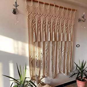 Magnifique rideau mural en macramé bohème avec pompons en coton pour salon, motif vertical pour décoration de mariage, occasions Diwali - Product Image 2