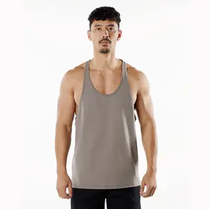 94% Cotton 6% Spandex Relaxed Fit Sweat Wicking Breathable Low Cut Neckline Open Racerback Cedar Mens Stepped Hem Stringer